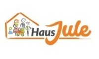 Logo mit der organenen Schrift "Haus Jule" mit einer gezeichneten Familie unter einem Dach
