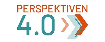 Logo des Projektes mit einem großen Schriftzug "Perspektiven 4.0" und mehreren Pfeilen, die nach vorne gerichtet sind